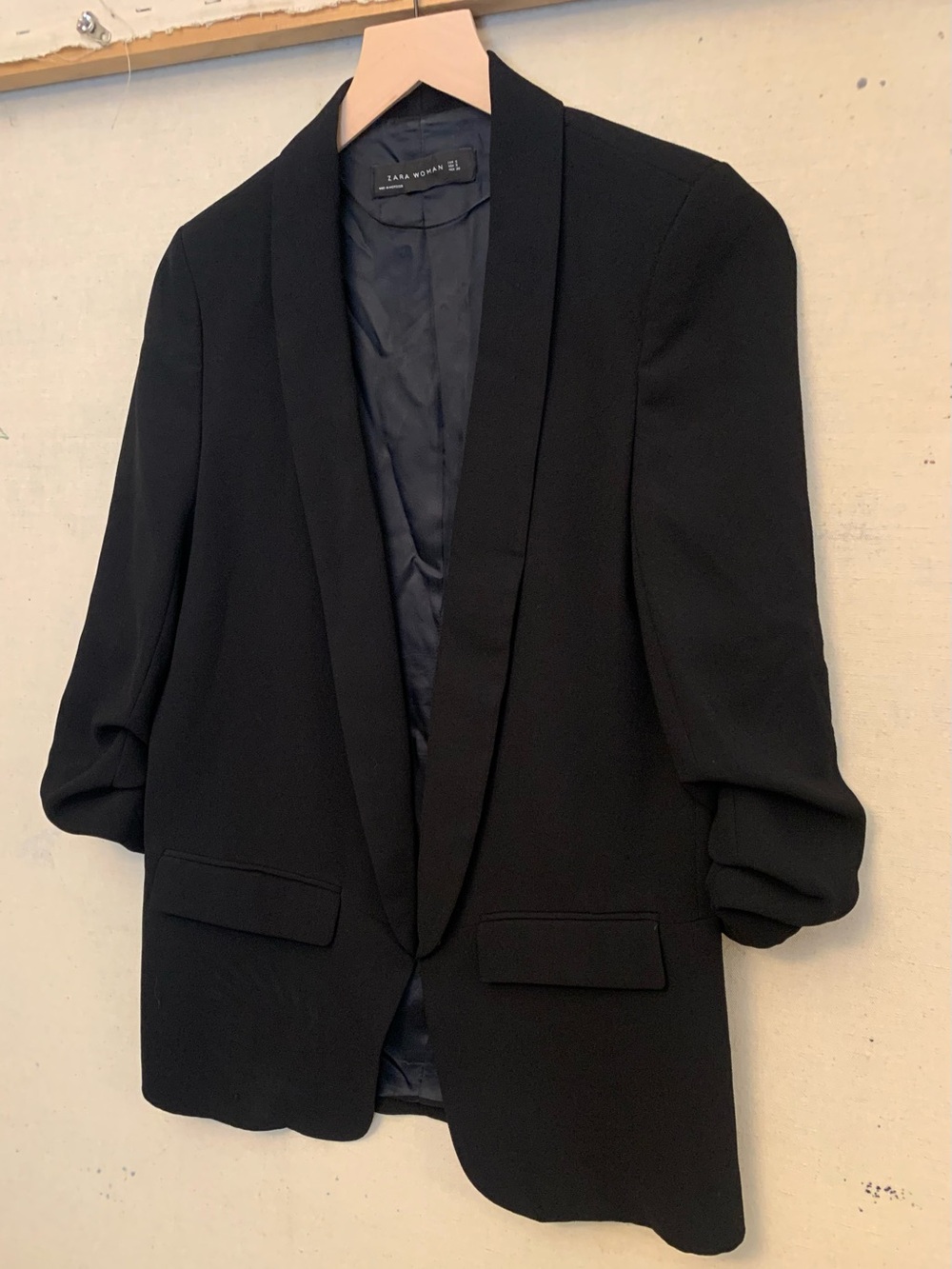 Zara Black Shawl Collar Blazer with 3/4 Sleeves, Women’s Size Small